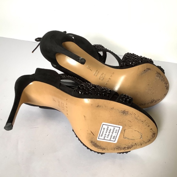 CASADEI Black Suede Crystal Embellishments Sandals Size 7 Very Good ConditIon - Picture 13 of 15